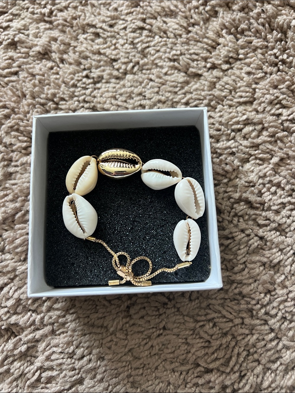 Gold-Accented White Shell Adjustable Bracelet